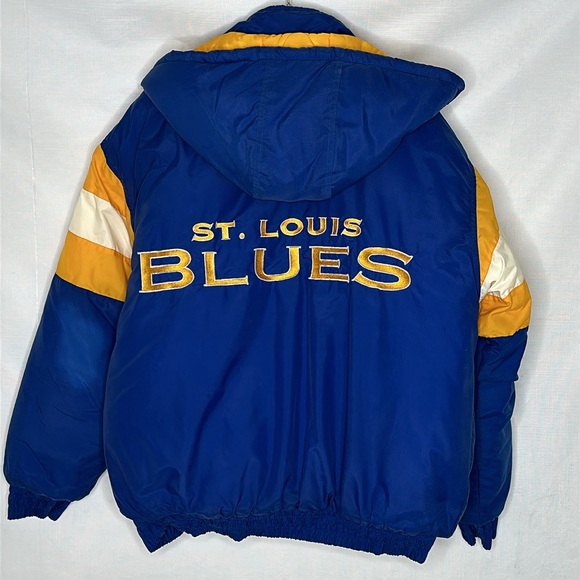 Vtg Royal Blue 1990s St Louis Blues NHL Logo 7 Full Zip Hooded Puffer Jacket XL - Picture 7 of 13